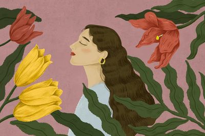 Woman with Flowers — Illustration Print. poster print
