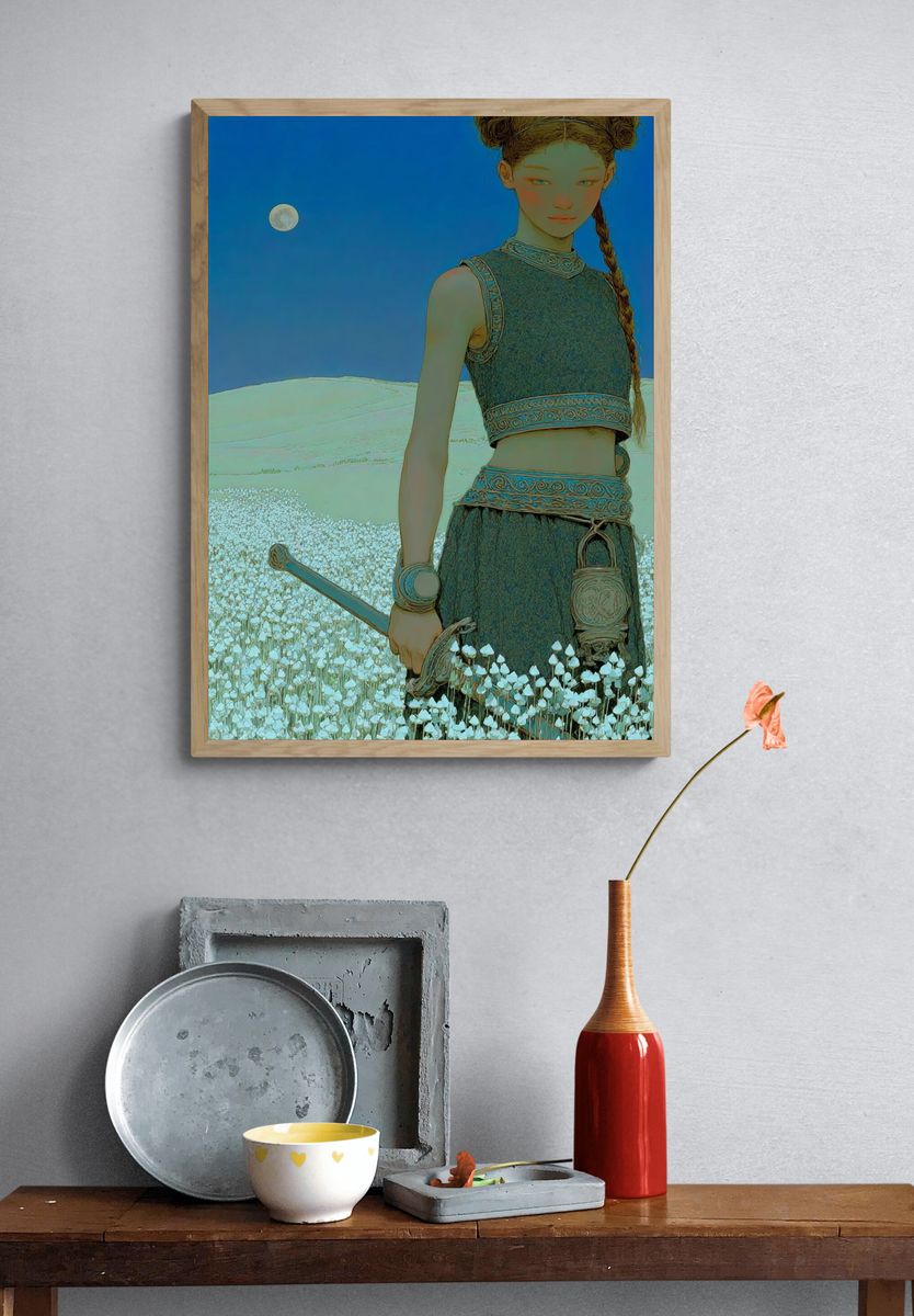 Warrior in a Flower Field — Illustration Print. — room view 3
