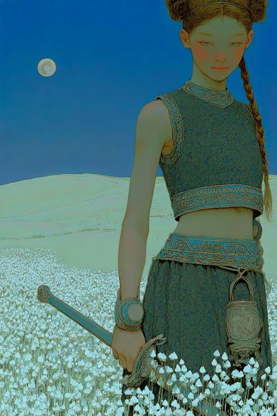 Warrior in a Flower Field — Illustration Print. poster
