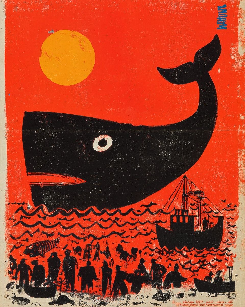 Whale and Fishermen — Vintage Print. poster detail