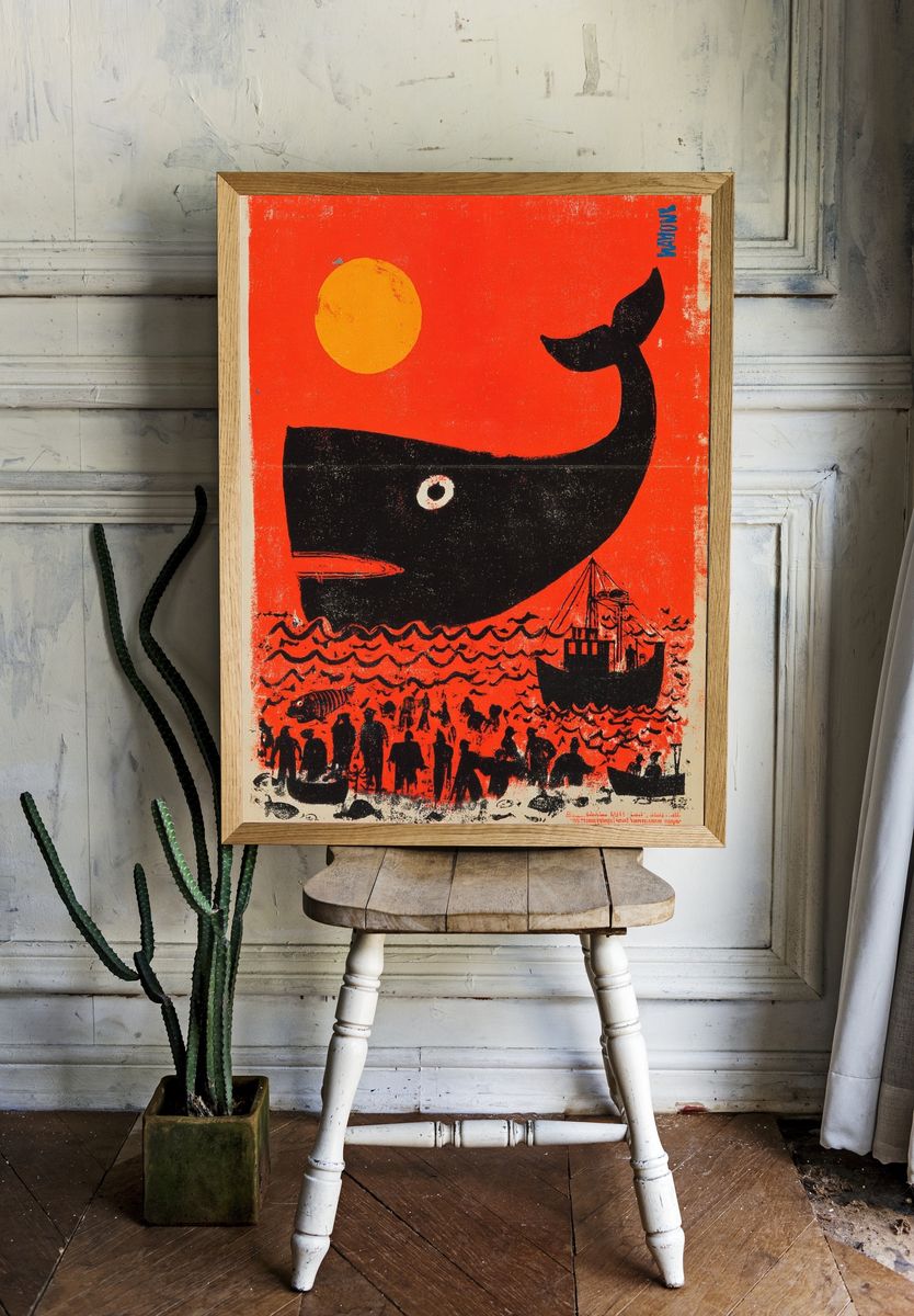 Whale and Fishermen — Vintage Print. — room view 1