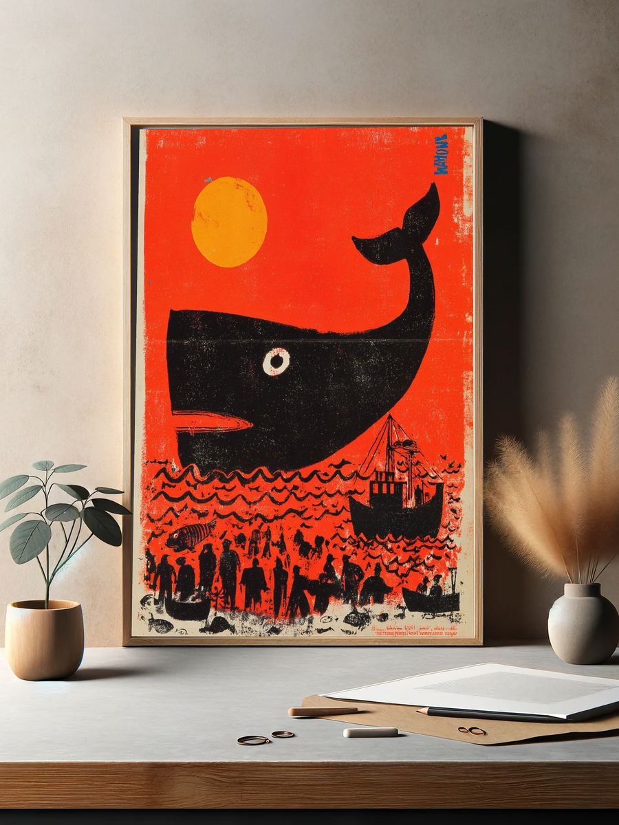 Whale and Fishermen — Vintage Print. — room view 2
