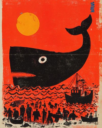 Whale and Fishermen — Vintage Print. poster