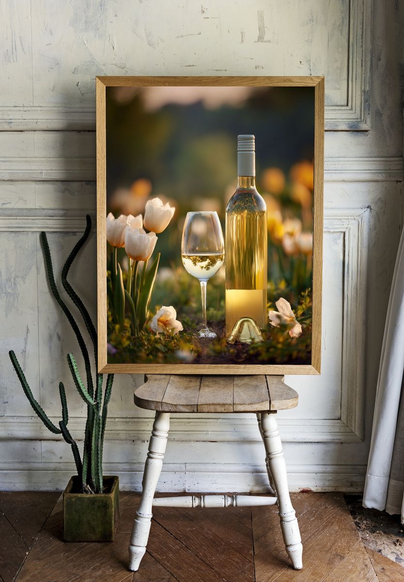 White Wine and Flowers — Photography Print. room preview