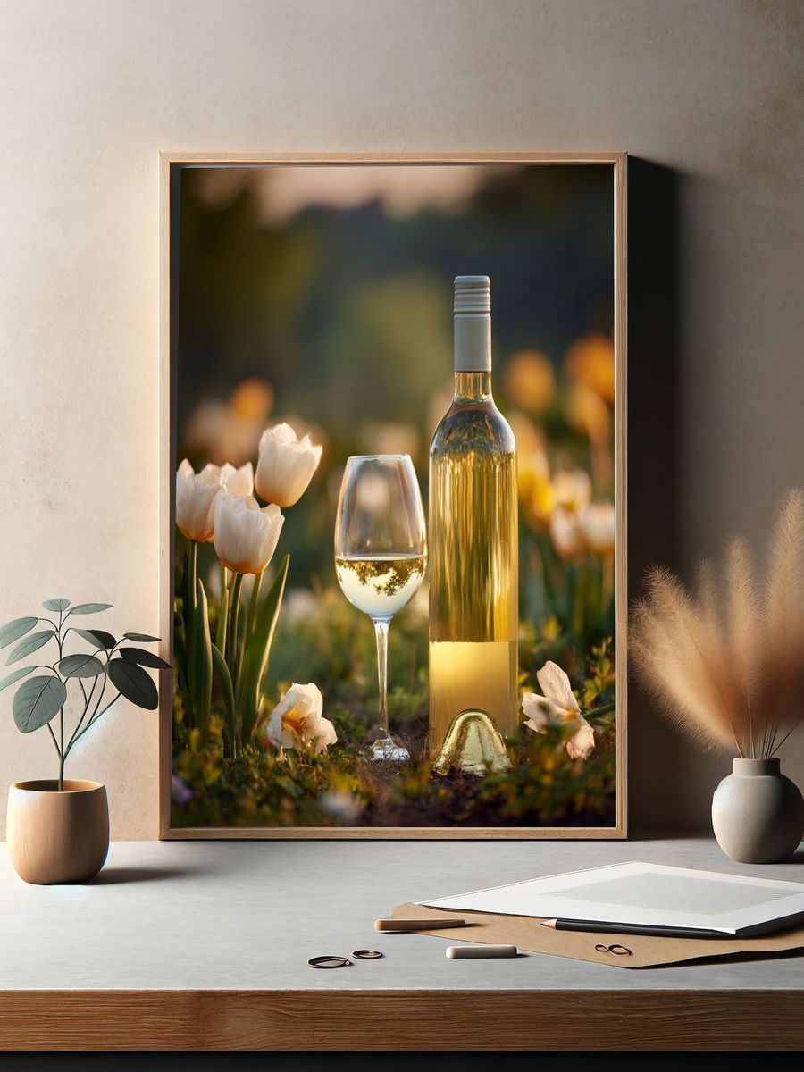 White Wine and Flowers — Photography Print. — room view 2