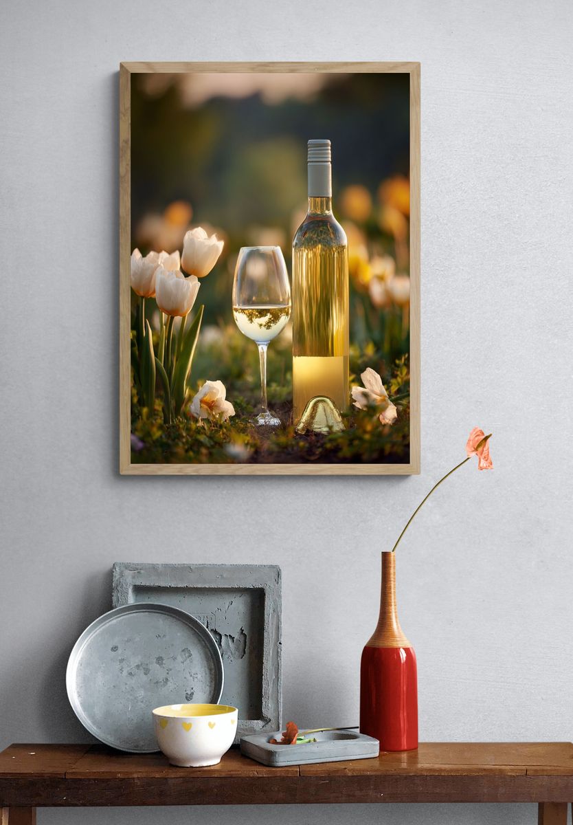 White Wine and Flowers — Photography Print. — room view 3