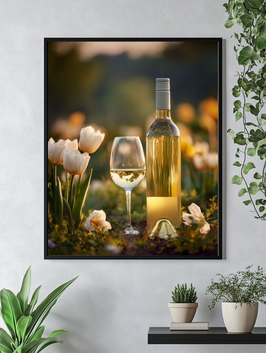 White Wine and Flowers — Photography Print. — room view 4