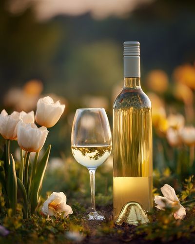 White Wine and Flowers — Photography Print.