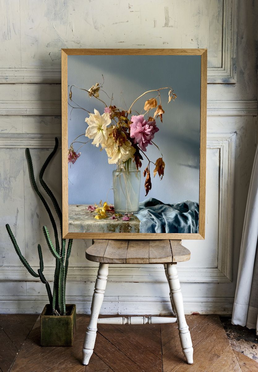 Wilted Flowers Still Life Print. room preview