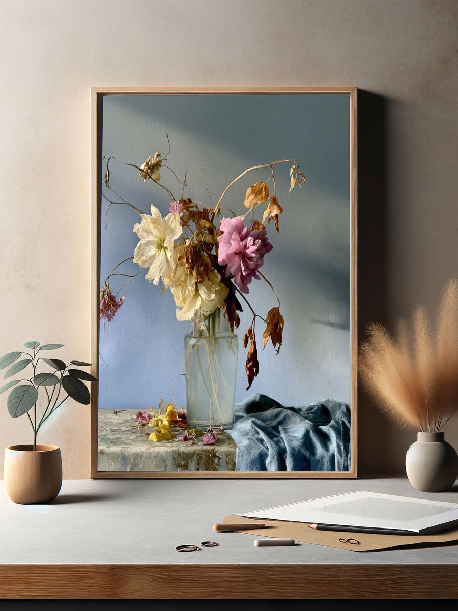 Wilted Flowers Still Life Print. — room view 2