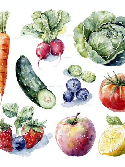 Watercolor Fruits and Vegetables Poster. poster print