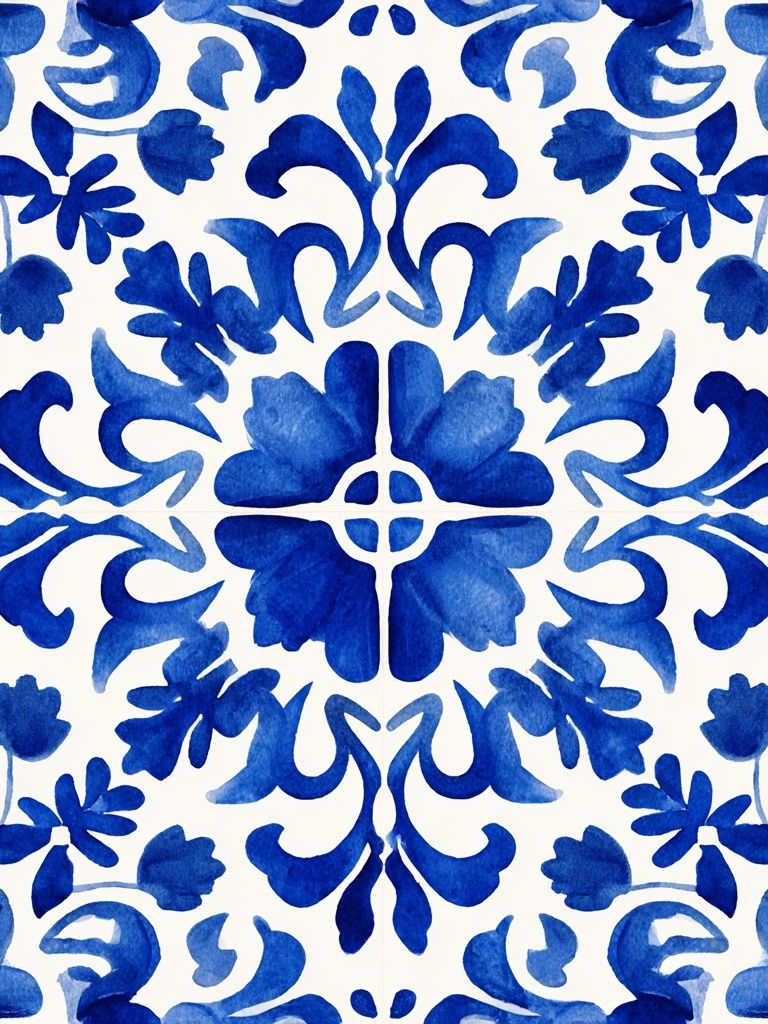 Blue Floral Pattern — Watercolor Print. poster detail