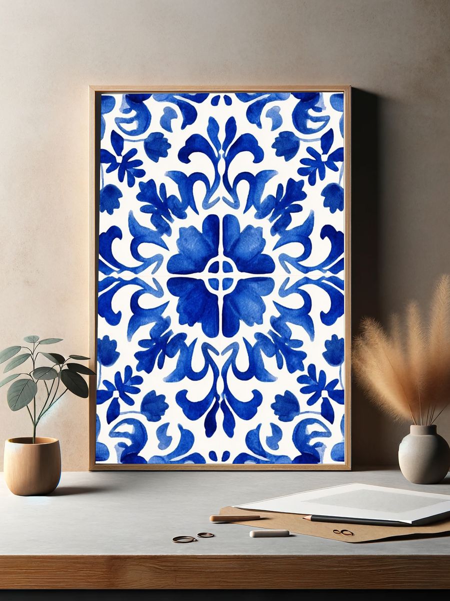 Blue Floral Pattern — Watercolor Print. — room view 2