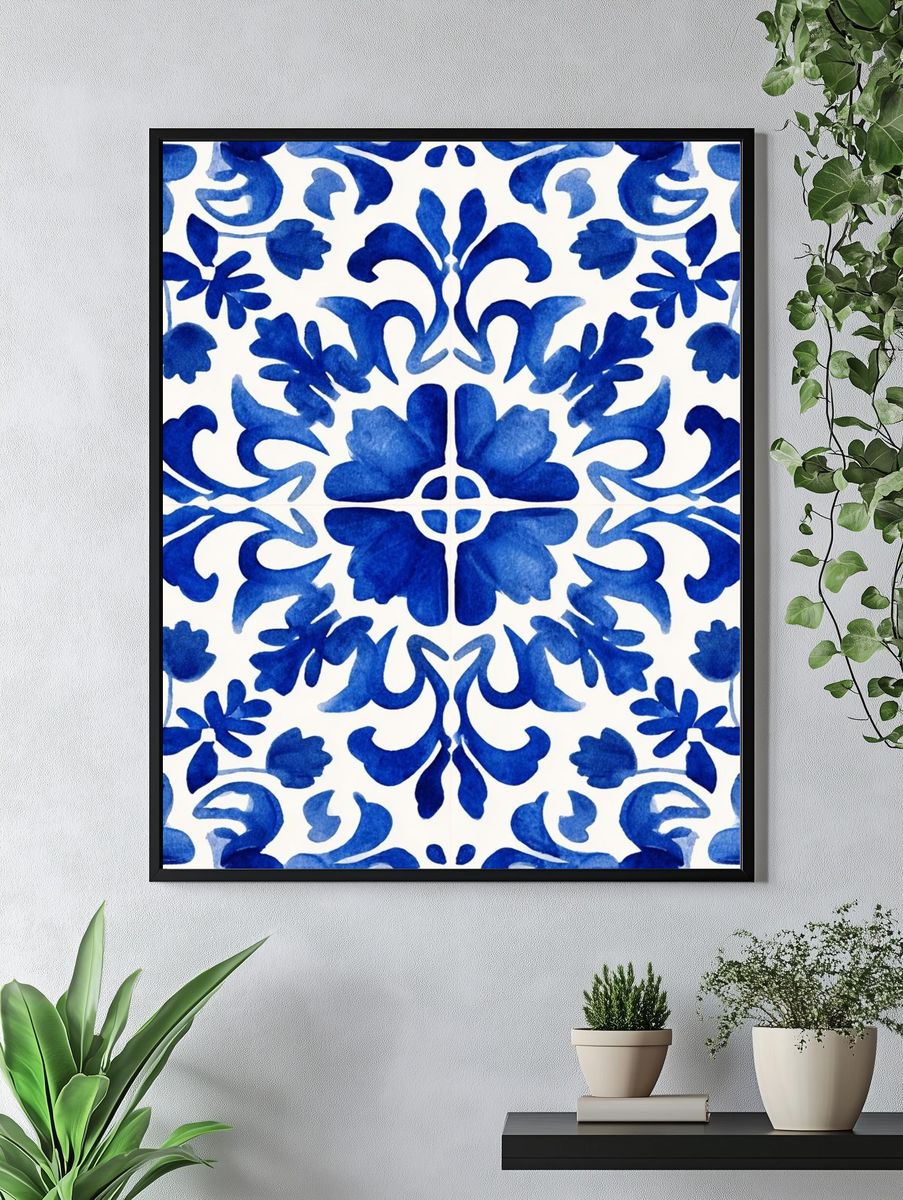Blue Floral Pattern — Watercolor Print. — room view 4