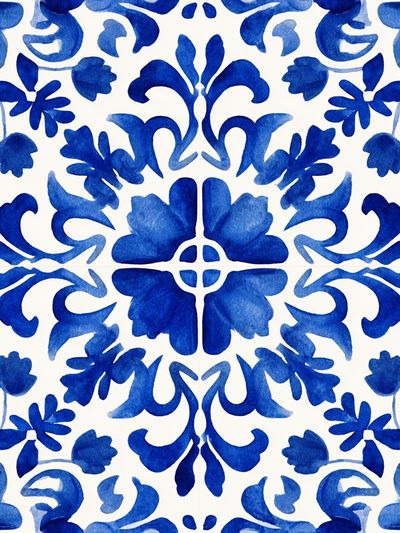 Blue Floral Pattern — Watercolor Print. poster print