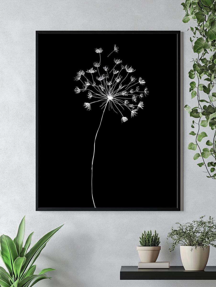 White Flower Silhouette — Minimalist Print. — room view 4