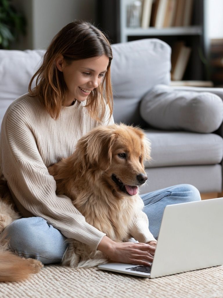 Woman with Golden Retriever Photography Poster. poster detail