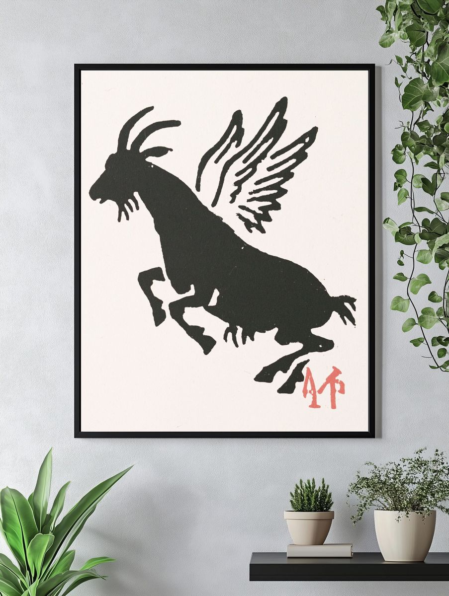 Winged Goat Ink Illustration Poster. — room view 4