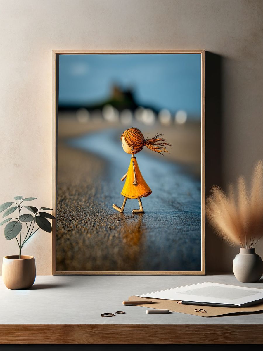 Whimsical Girl Walking — Illustration Print. — room view 2