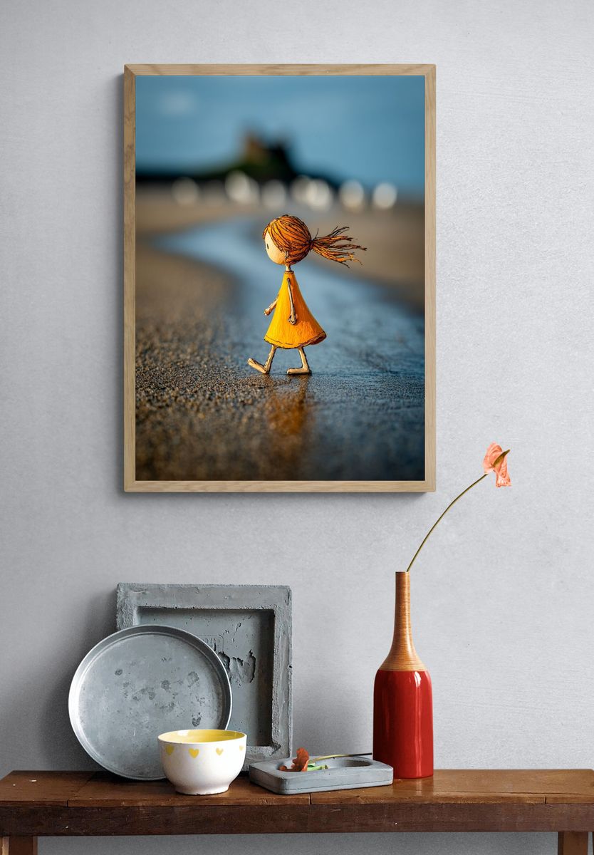 Whimsical Girl Walking — Illustration Print. — room view 3