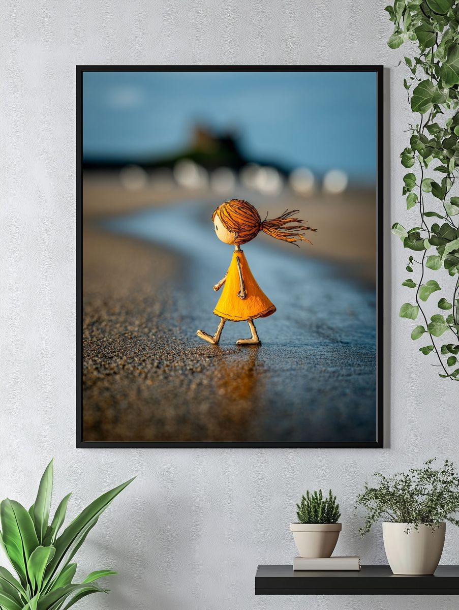 Whimsical Girl Walking — Illustration Print. — room view 4