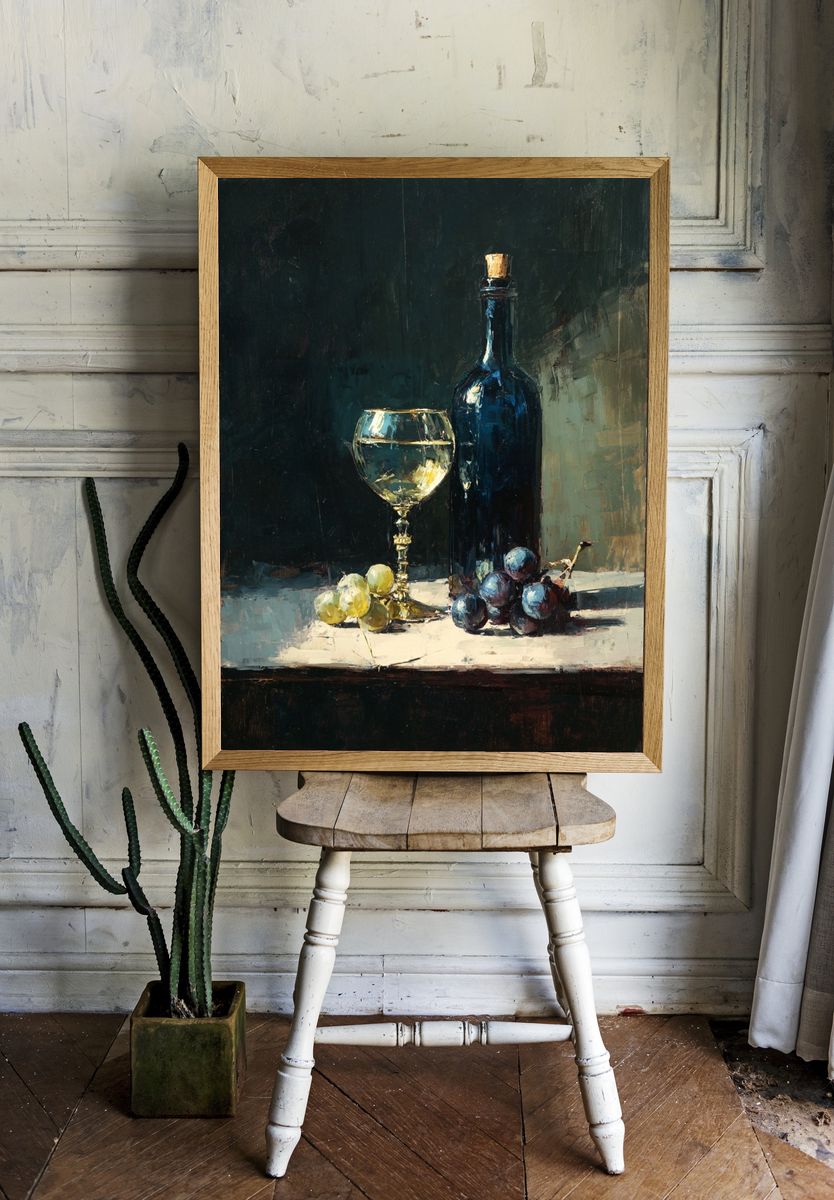 Wine and Grapes Still Life Poster. — room view 1