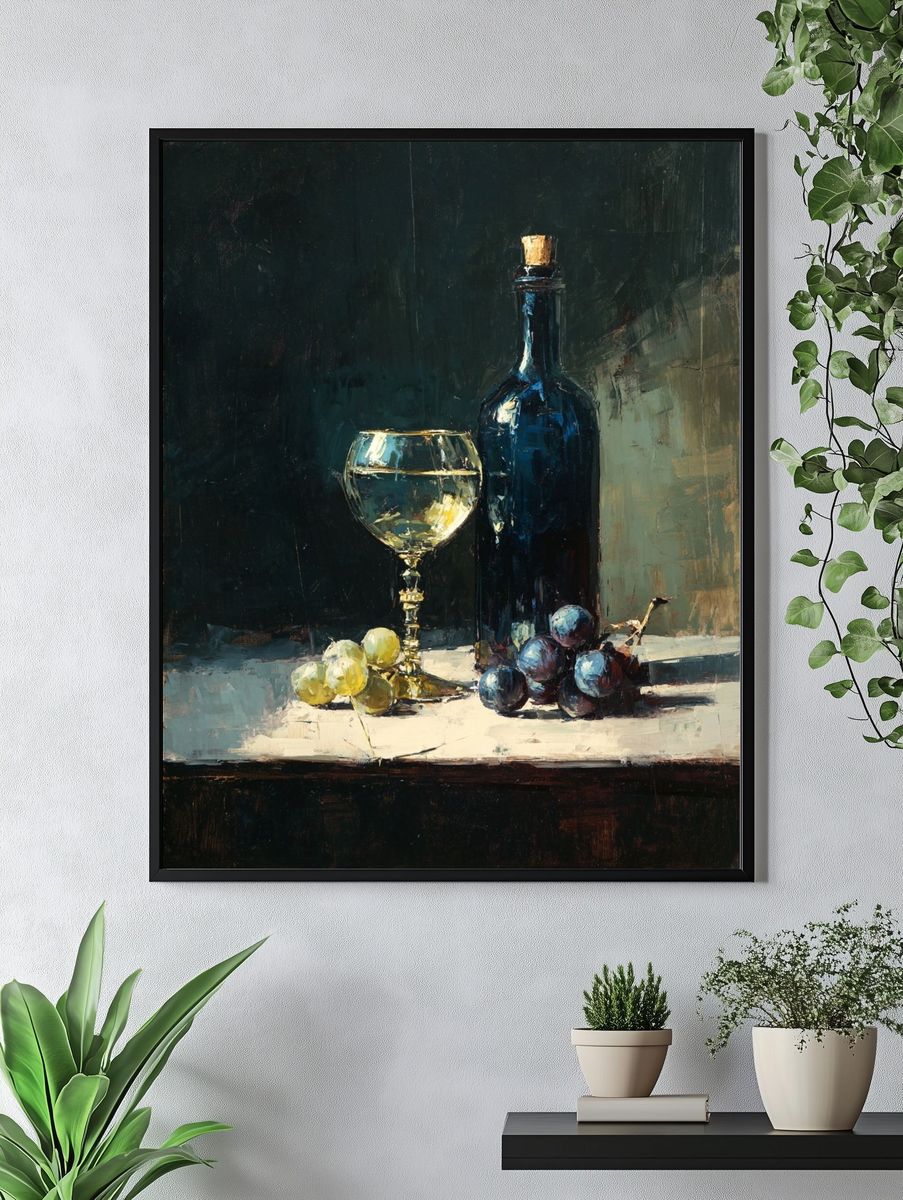 Wine and Grapes Still Life Poster. — room view 4