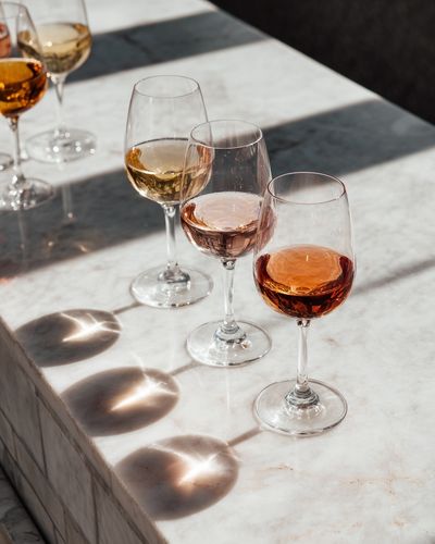 Wine Glasses on Marble Table — Photography Print.