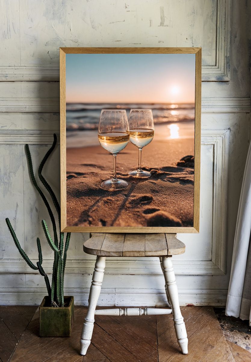 Wine Glasses at Sunset — Photography Print. — room view 1