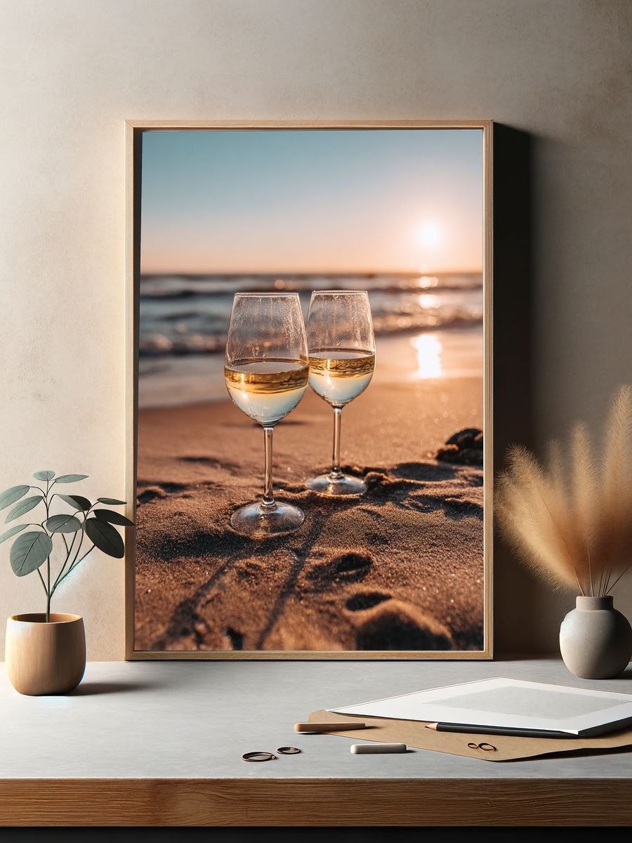 Wine Glasses at Sunset — Photography Print. — room view 2