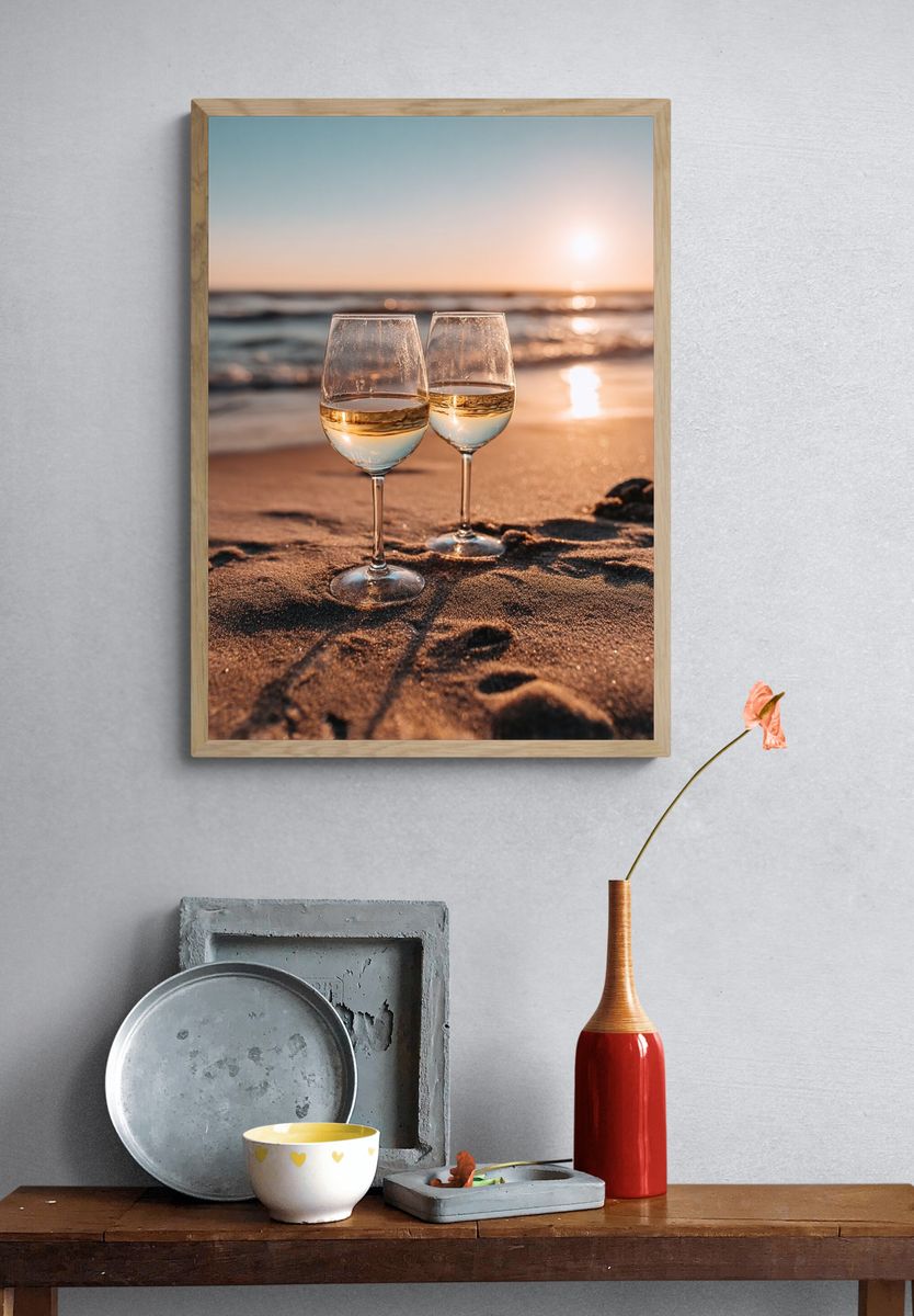 Wine Glasses at Sunset — Photography Print. — room view 3
