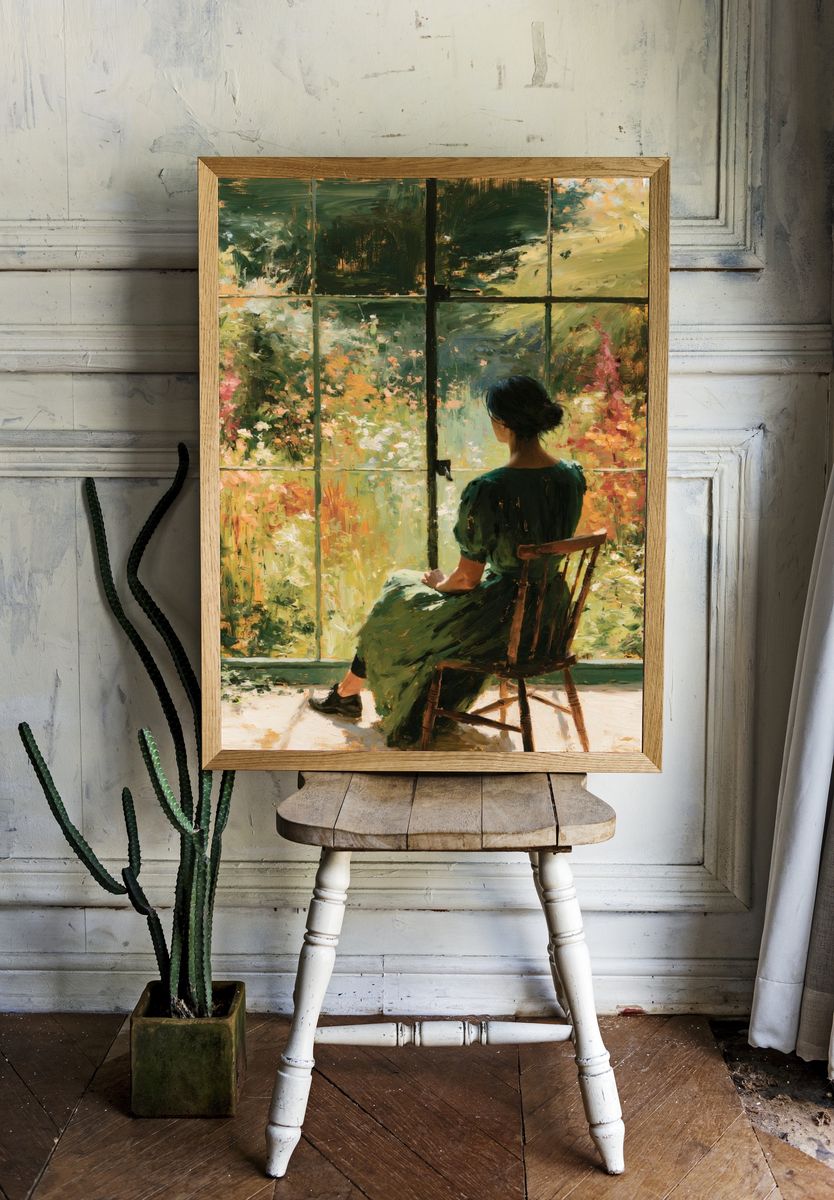 Woman by Garden Window Painting Poster. room preview