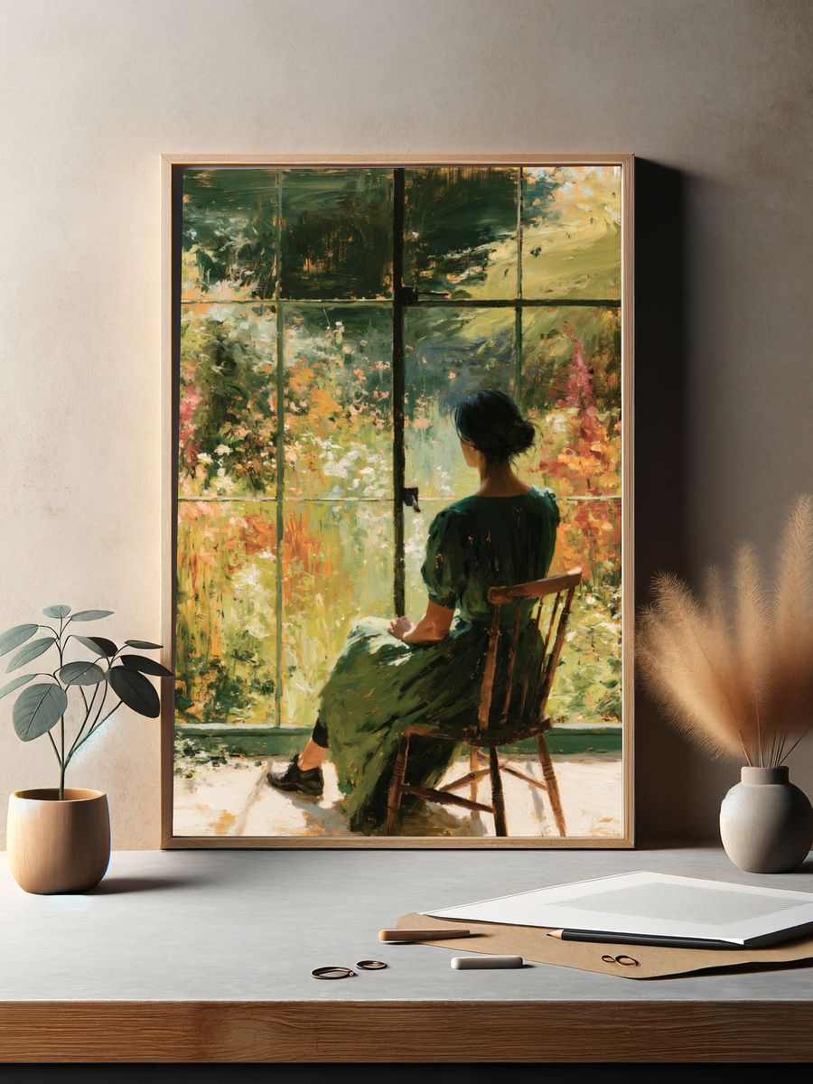 Woman by Garden Window Painting Poster. — room view 2