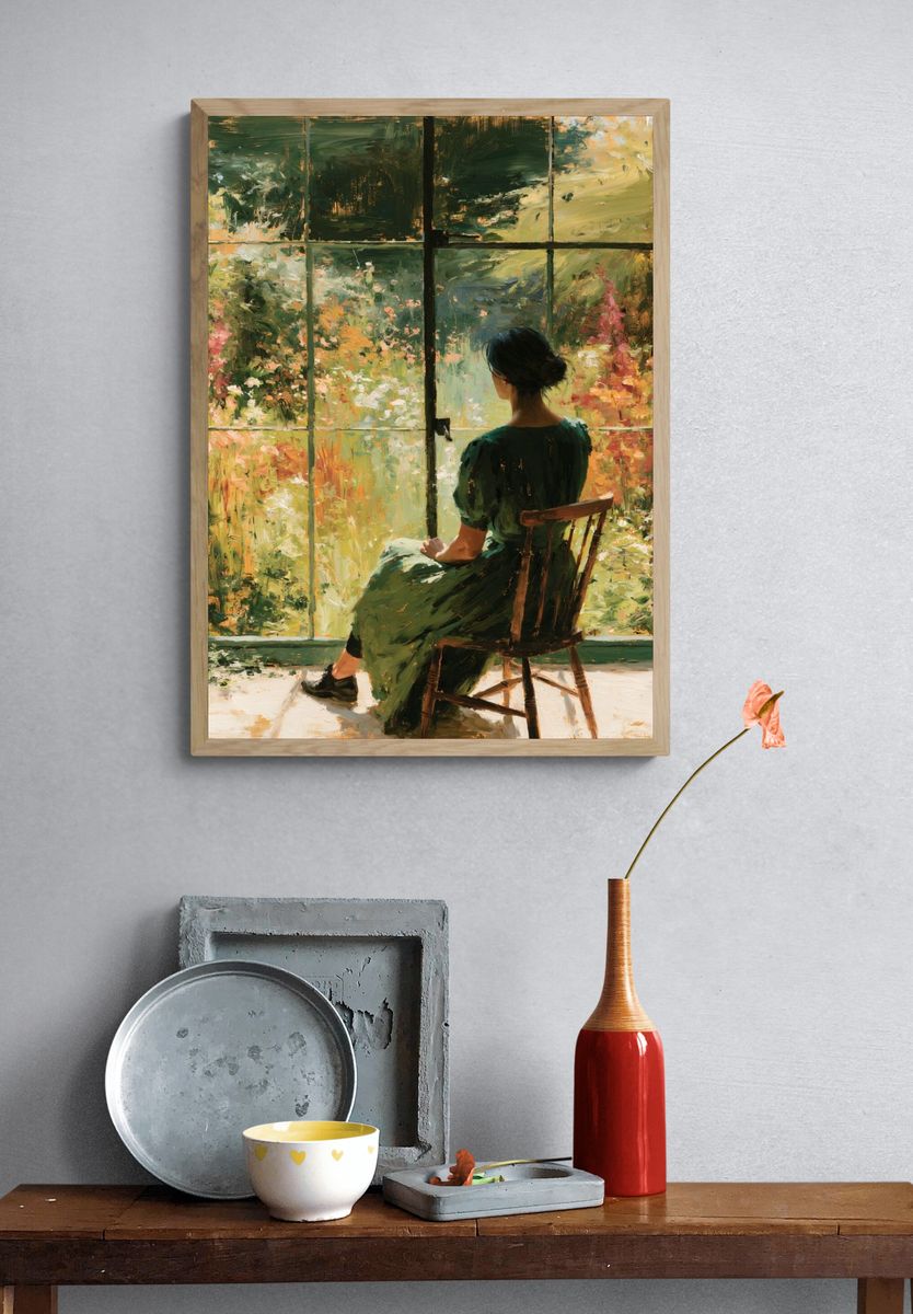 Woman by Garden Window Painting Poster. — room view 3