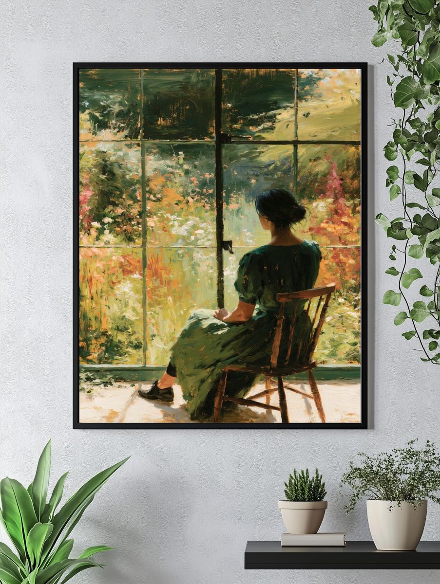 Woman by Garden Window Painting Poster. — room view 4