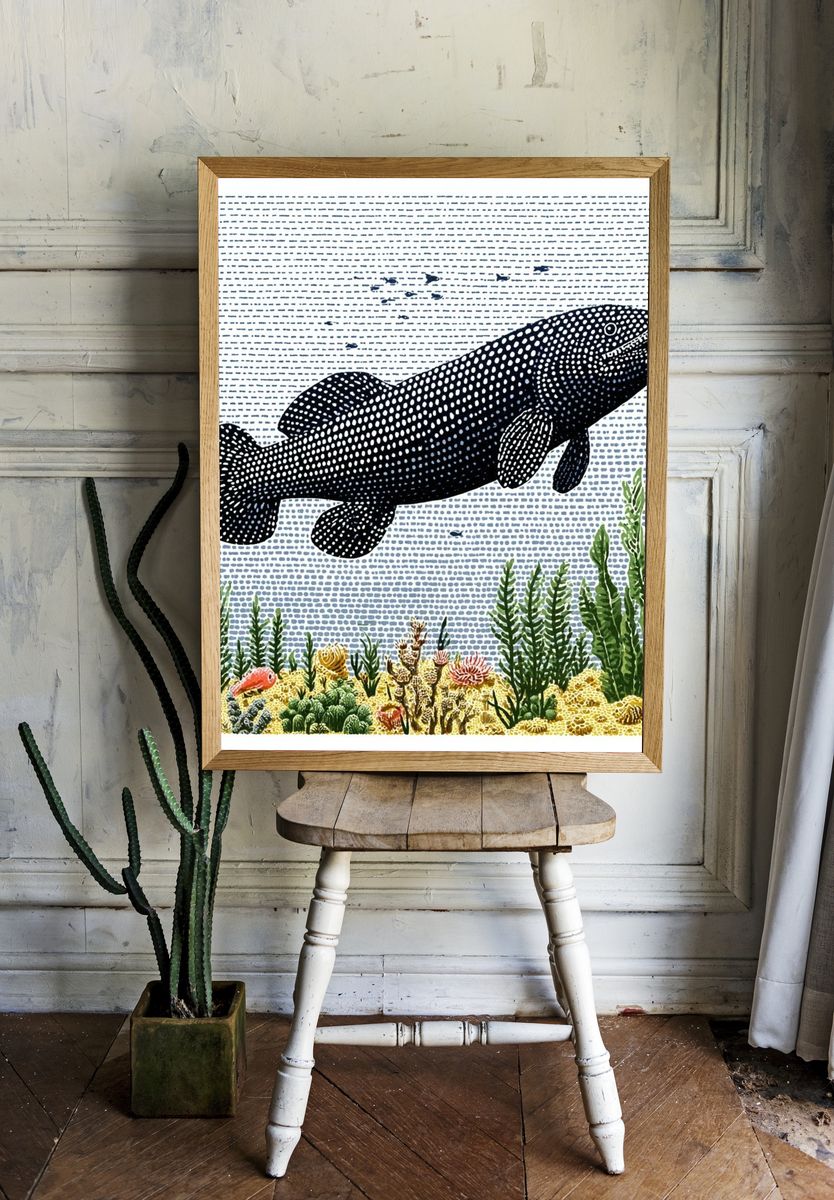 Whale Shark Underwater Illustration Poster. — room view 1
