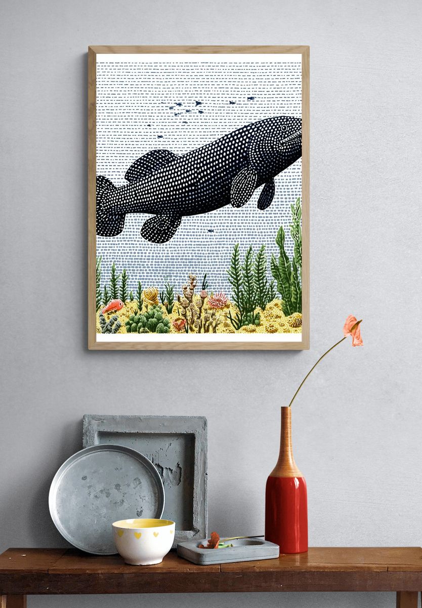 Whale Shark Underwater Illustration Poster. — room view 3