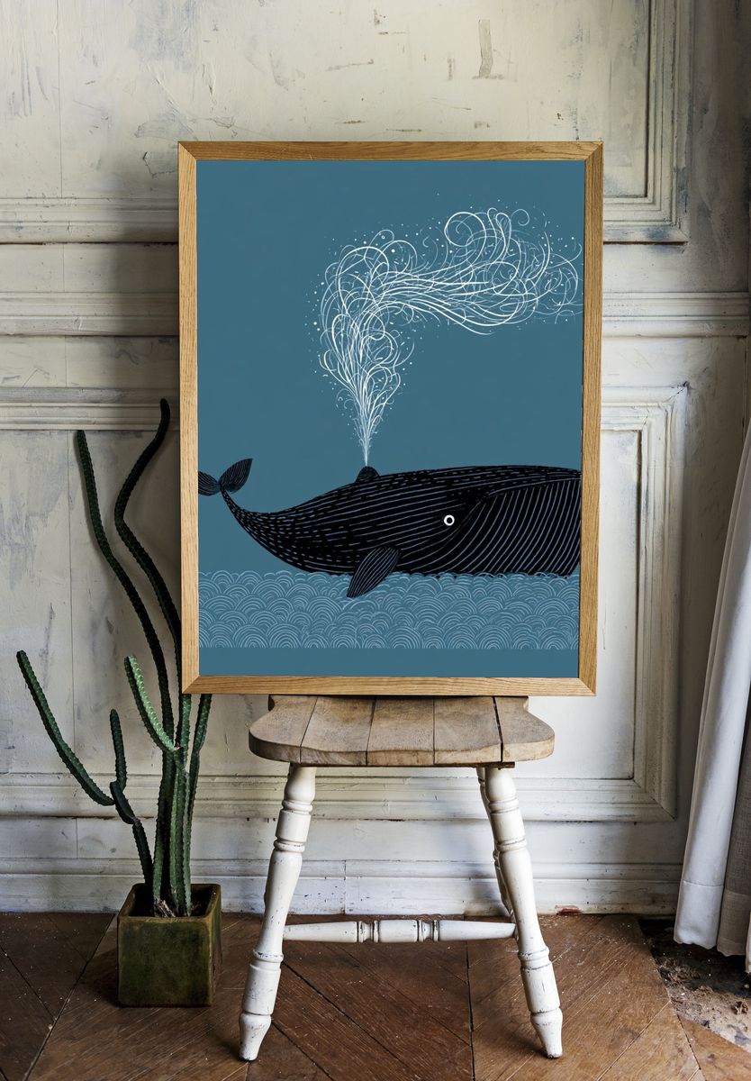 Whale Breaching Illustration Poster. room preview