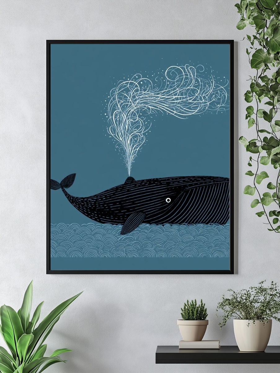 Whale Breaching Illustration Poster. — room view 4