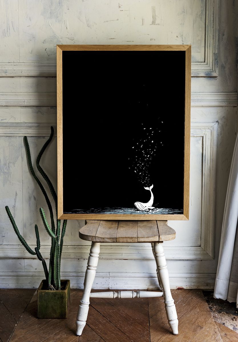 Whale Breach Minimalist Print. — room view 1