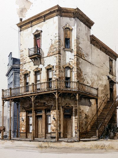 Old Western House Watercolor Print. poster
