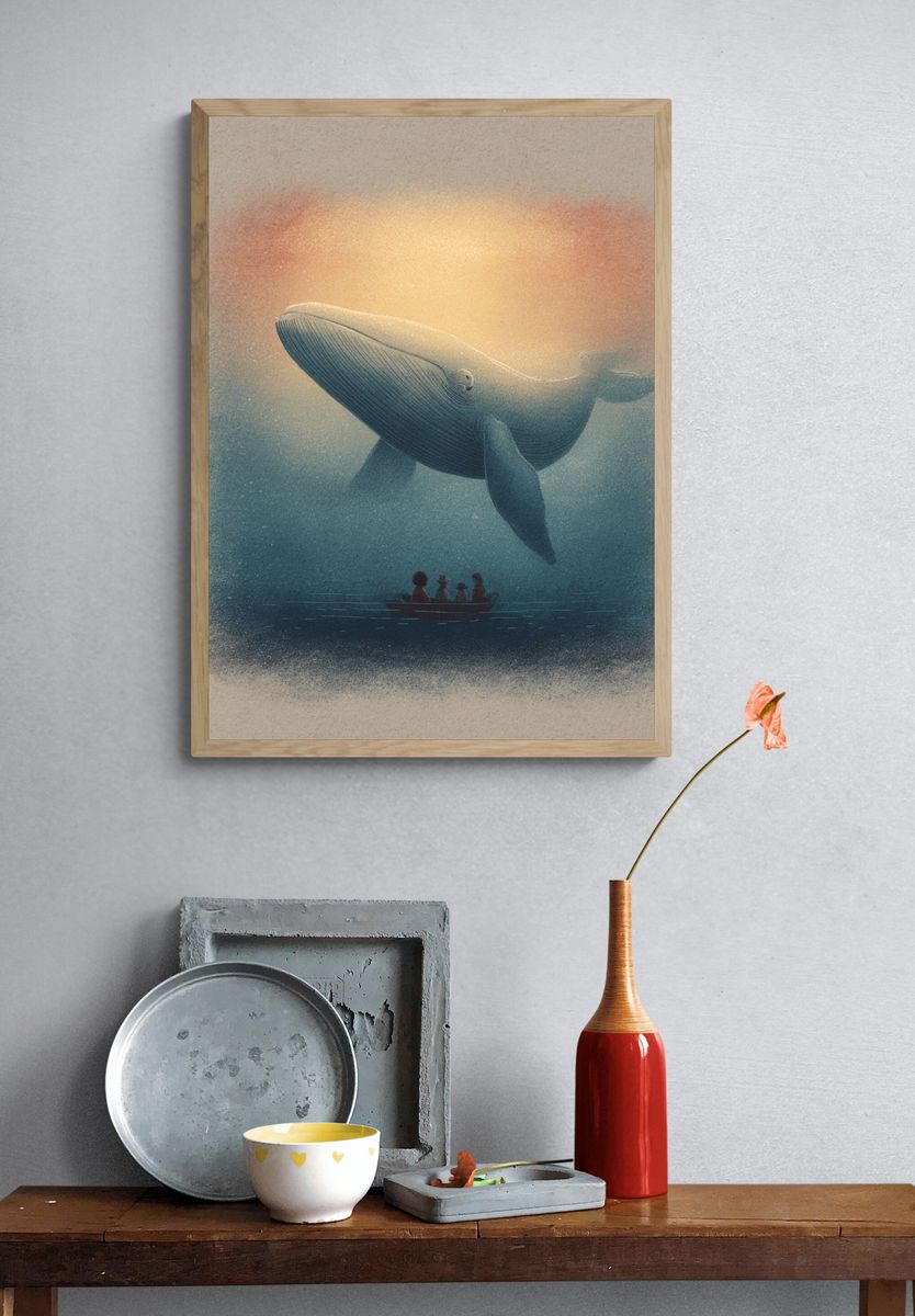 Whale Dreamscape Illustration Poster. — room view 3
