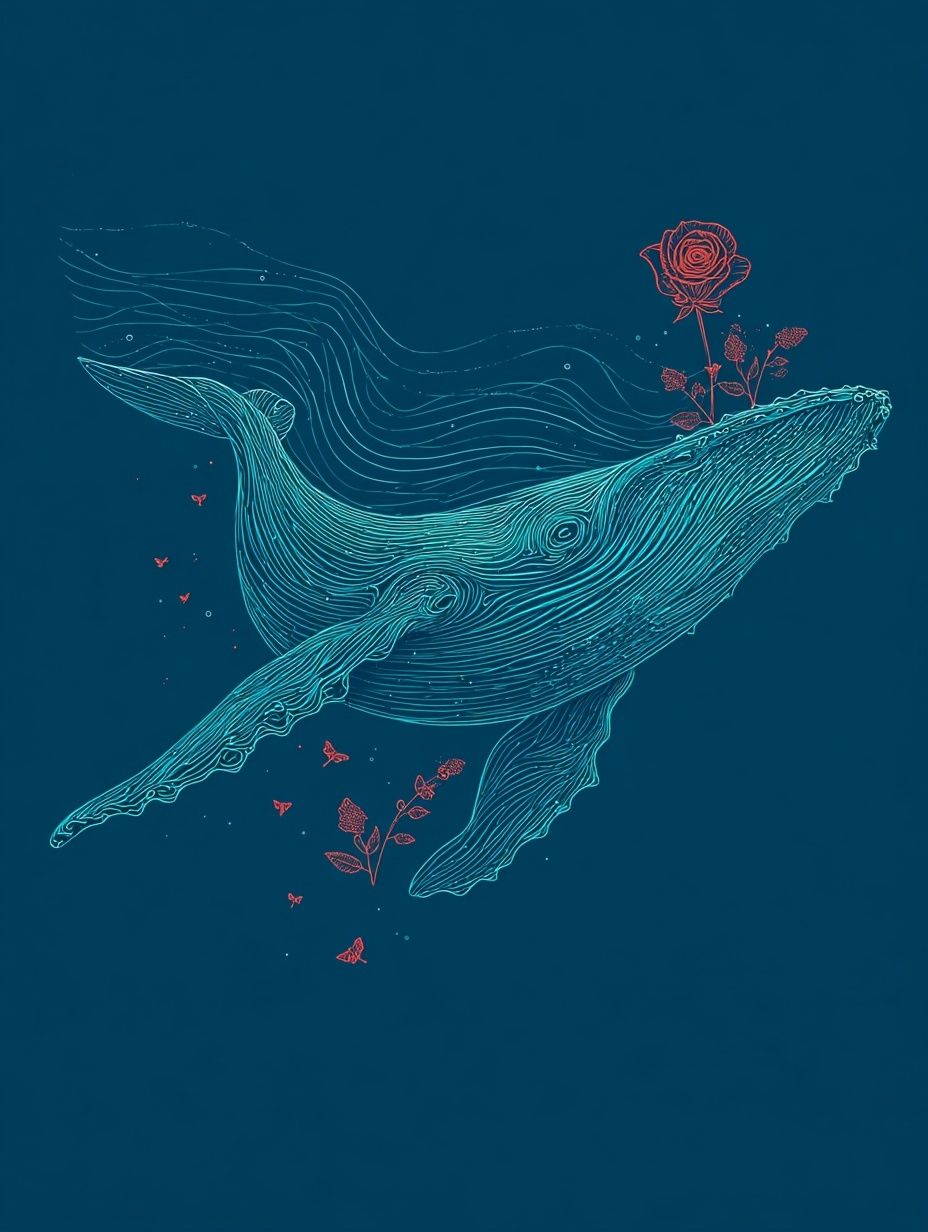 Whale Line Art Poster. poster — illustration art