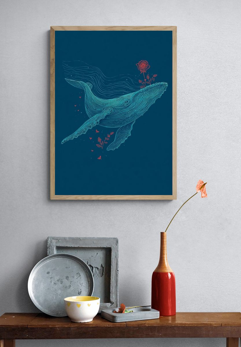 Whale Line Art Poster. — room view 3