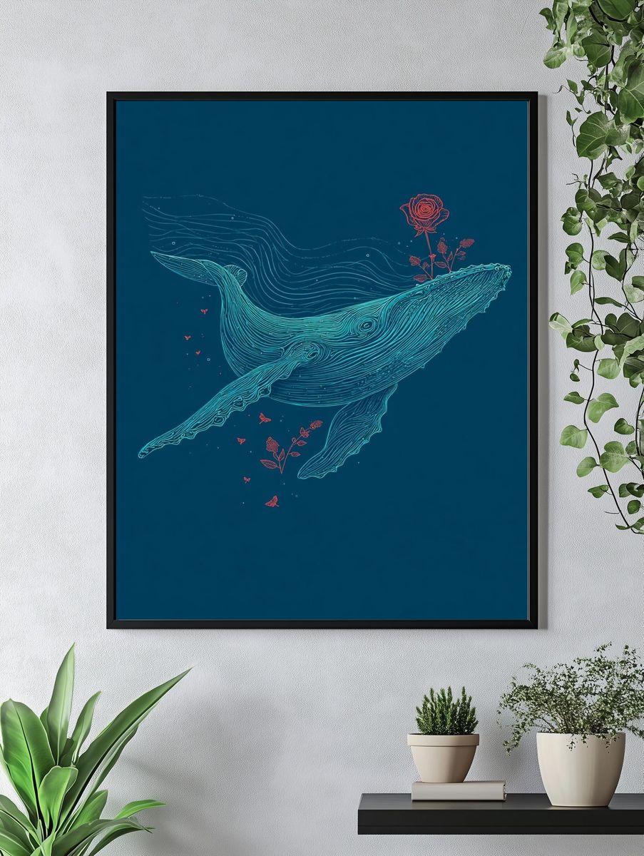 Whale Line Art Poster. — room view 4