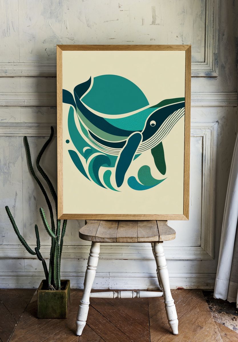 Whale Ocean Illustration Poster. — room view 1