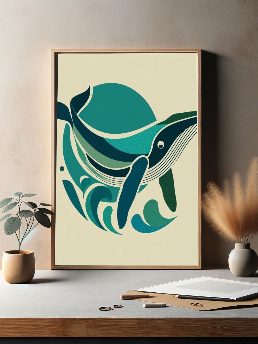 Whale Ocean Illustration Poster. — room view 2