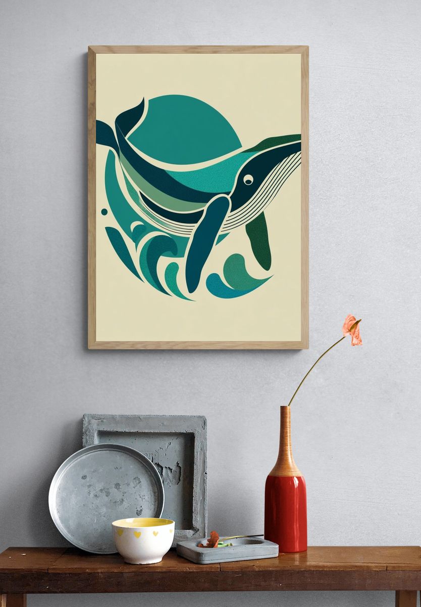Whale Ocean Illustration Poster. — room view 3