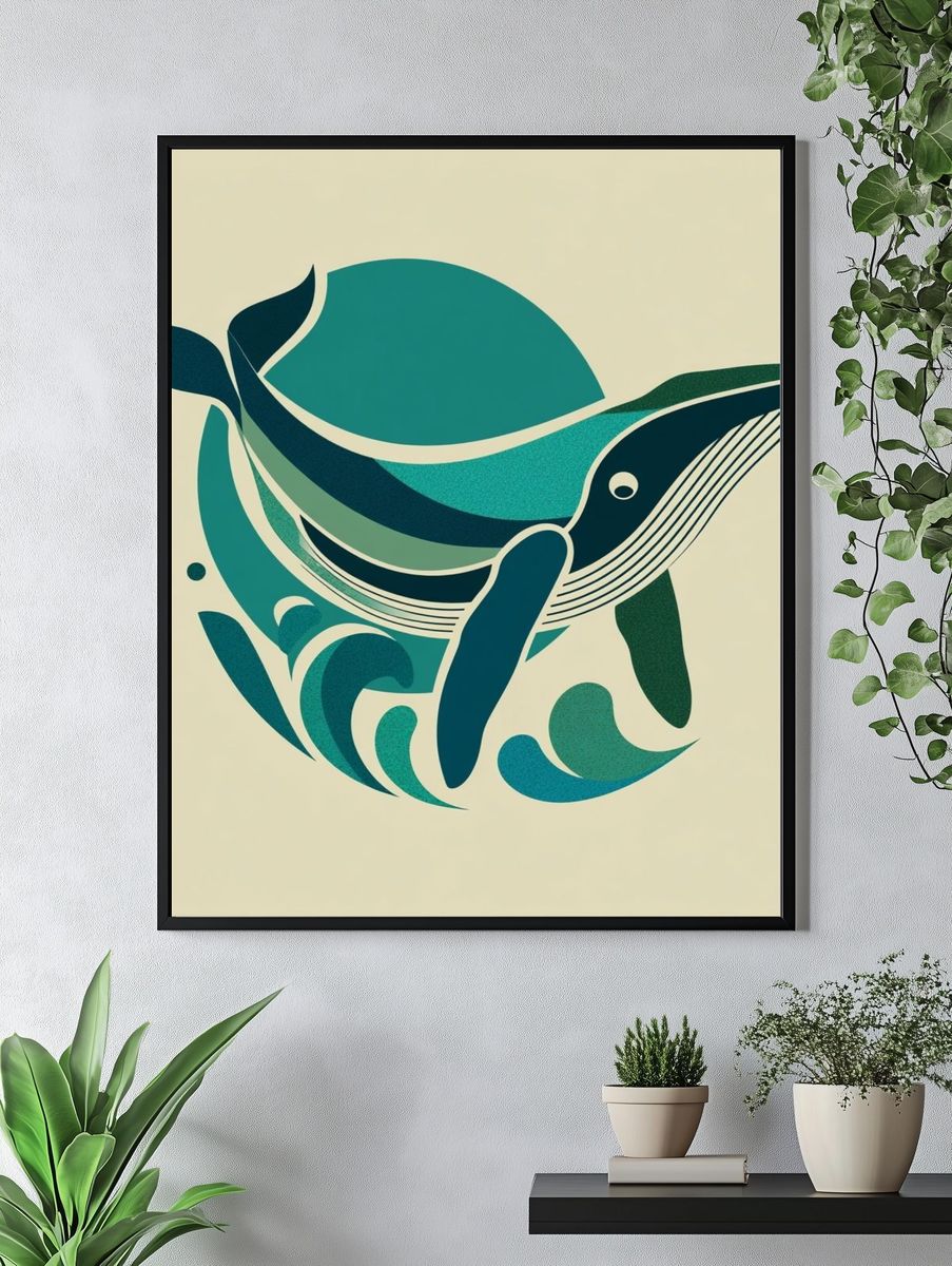 Whale Ocean Illustration Poster. — room view 4