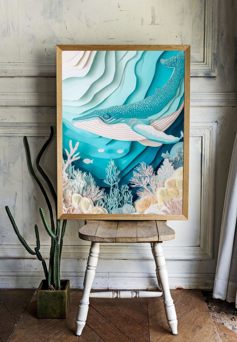 Whale Underwater Layers Poster. — room view 1